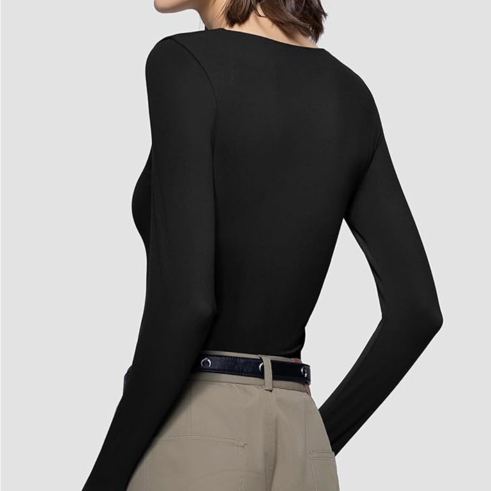 Pumiey Womens Sweetheart Neckline Long Sleeve Top Black Size M - Picture 3 of 8